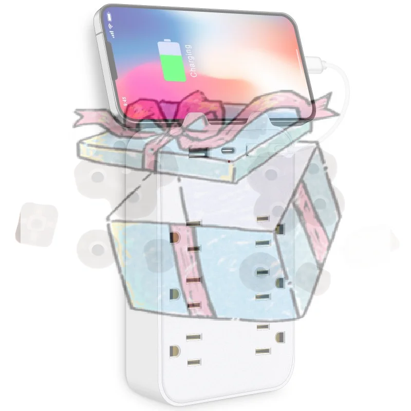Многофункциональный сетевой фильтр 9-в-1 с 6 розетками, 2 портами USB и 1 портом USB-C, удлинитель-разветвитель для дома