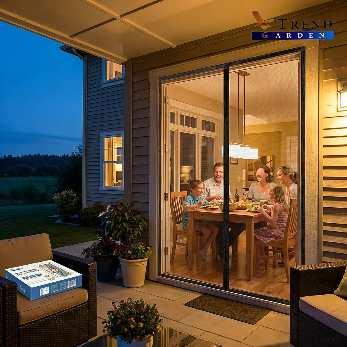 Coffee Square Hole Premium Polyester Magnetic Mosquito Door Screen, Breathable Clear View, Pet-Friendly for Home & Bedroom
