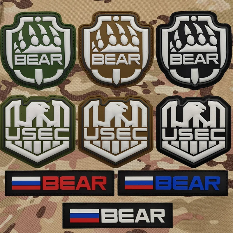 Russia Escape from Tarkov EFT Bear Paw USEC PVC Patches Glow In Dark Tactical Badges Stickers On Clothing With Hook And Loop