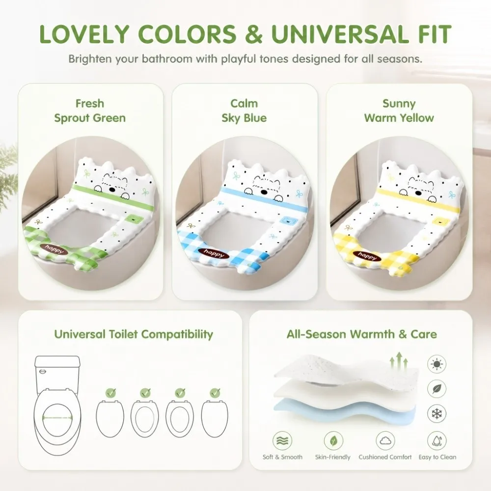 Universal Waterproof Backrest Toilet Seat Cartoon Puppy Pattern Removable Toilet Seat Cushion Plaid Toilet Gasket Bathroom Use
