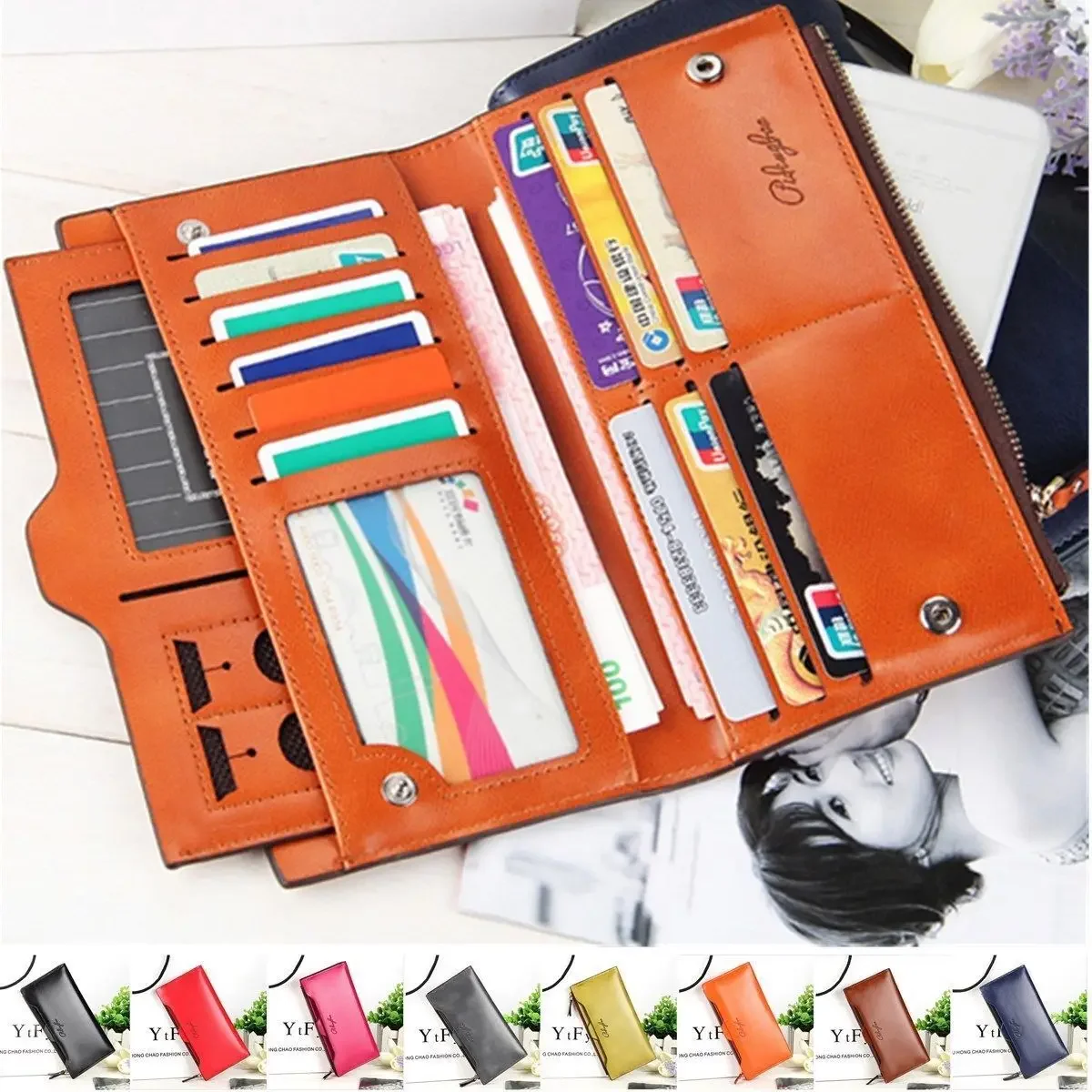 

Women Long PU Leather Wallet Multi ID Credit Card Holder Organizer Purse Large Capacity With Detachable Card Case Handbag