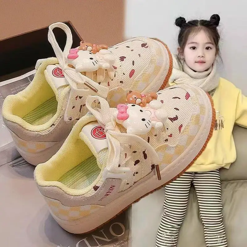 

New Cartoon Children's Comfort Casual Shoes Sports Shoes Kawaii Anime Hello Kitty Girls Soft Sole Round Toe Board Shoes