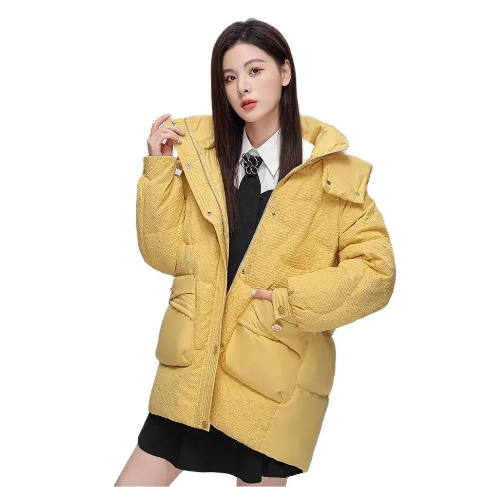 Duck Duck Solid Color Down Jacket Female Fashion Long Down Jacket Hooded Winter Korean Version Of Loose Warm Temperament Coat.