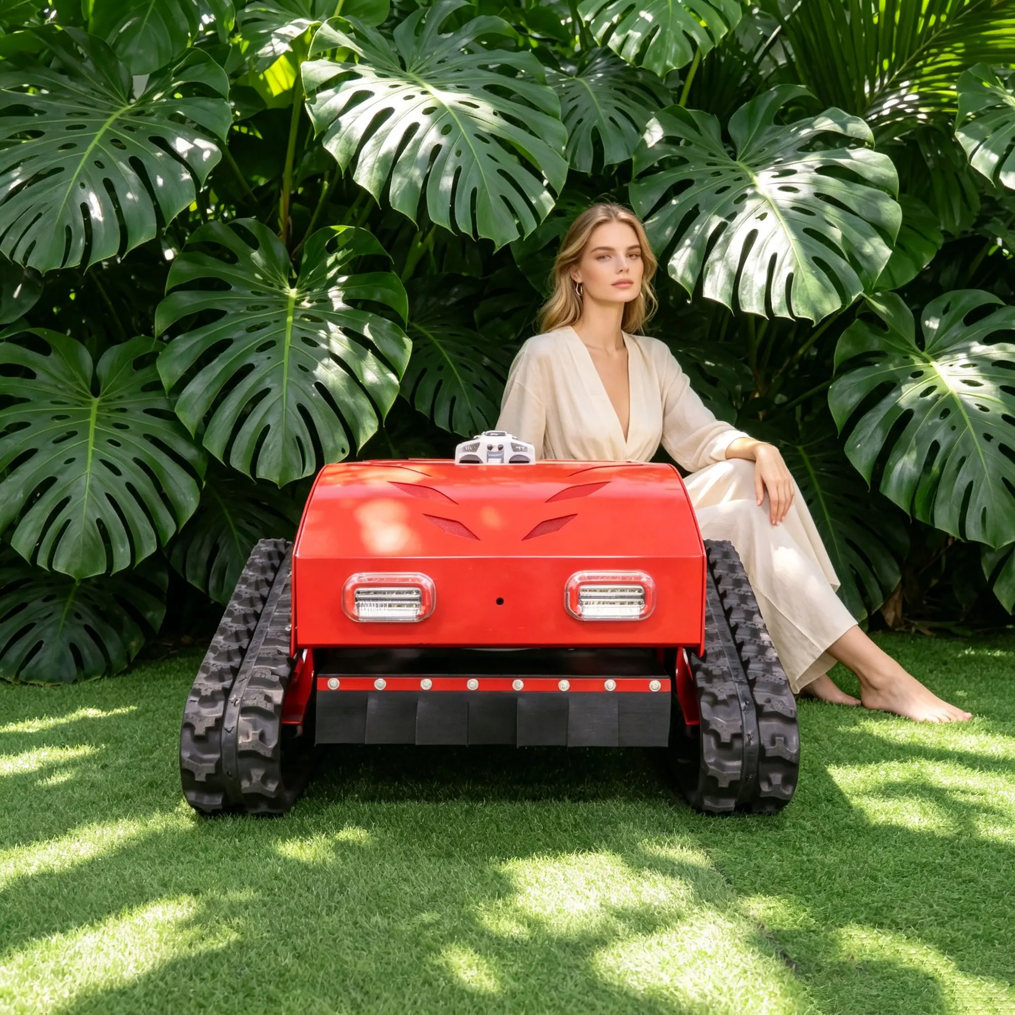 Customized mud grass lawn mower with a structure that can cushion road bumps and environmental protection concept