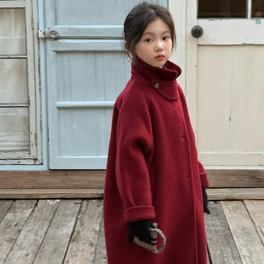 

Winter Children Girls Double-side Lamb Overcoat 2-12Y Kids Girls Solid Turtleneck Long Jackets Fleece Warm Teens Girls Outerwear