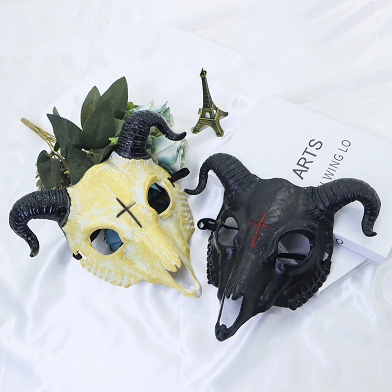 1pc-Halloween Gothic Goat Head Skull Mask Ram Horns Animal Skull Costume Mask Demon Devil Evil Mask Cosplay Halloween Decor Prop