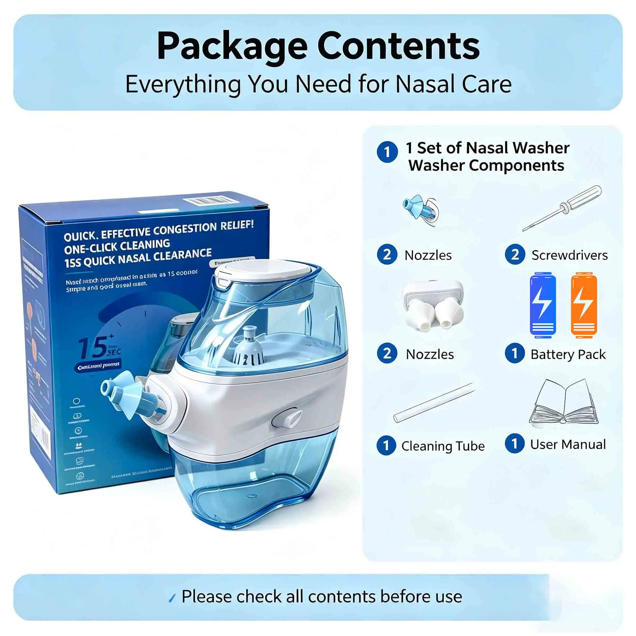 Electric nasal irrigator, COVID-specific nasal rinse solution, comes with 20 packs of COVID-specific salt. Specifically designed - view 6