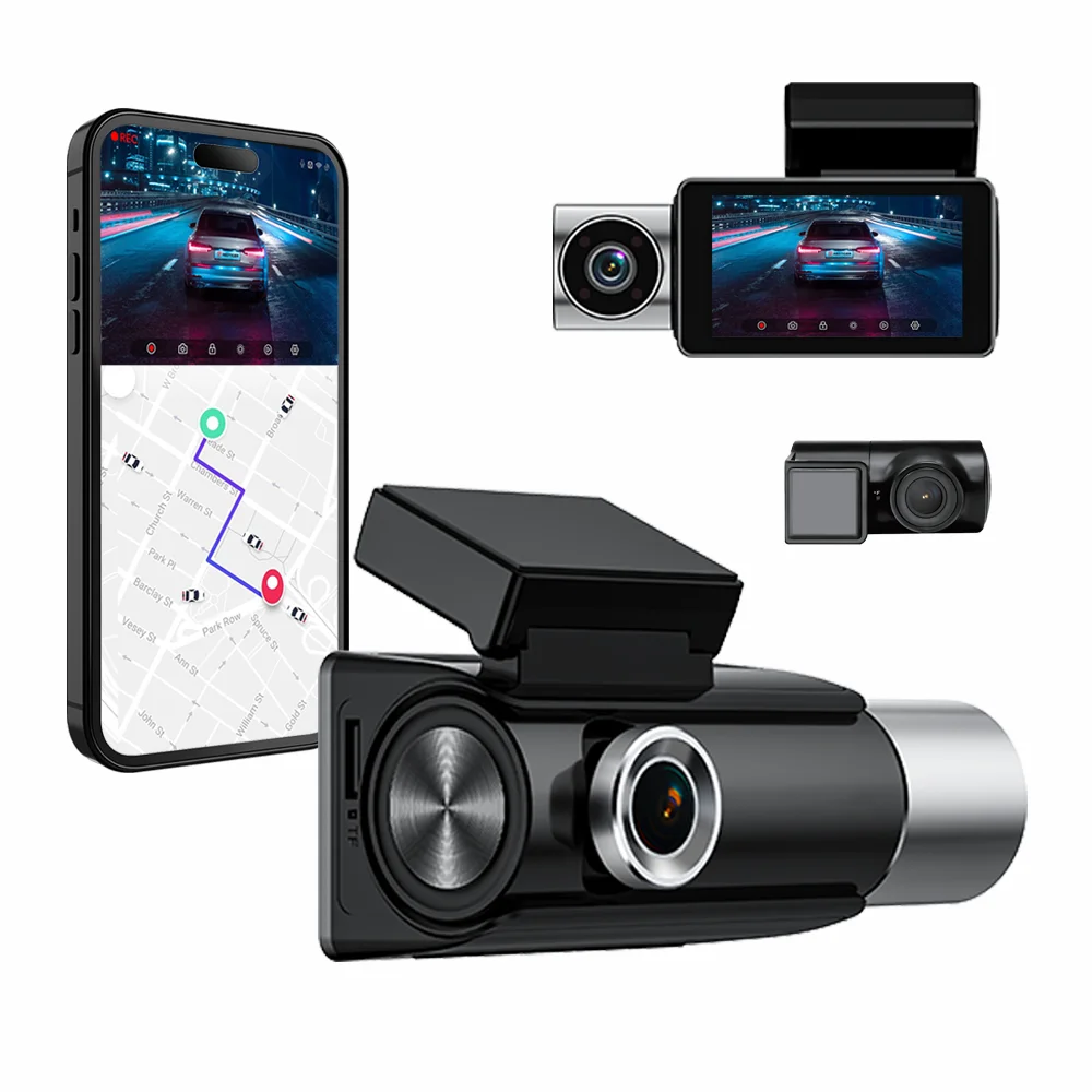 

Dash Cam 3 Channels 1080p Drive Recorder Dash Cam 1944P GPS Black Box F1.5 With 3.0 Inches IPS LCD Type-C Power Port For Agent