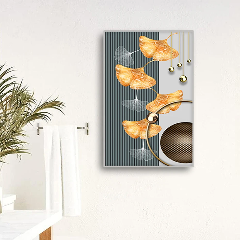 Golden Yellow Leaf Canvas Painting Poster And Print Ginkgo Leaf Picture For Living Room, Home Wall Art Decoration