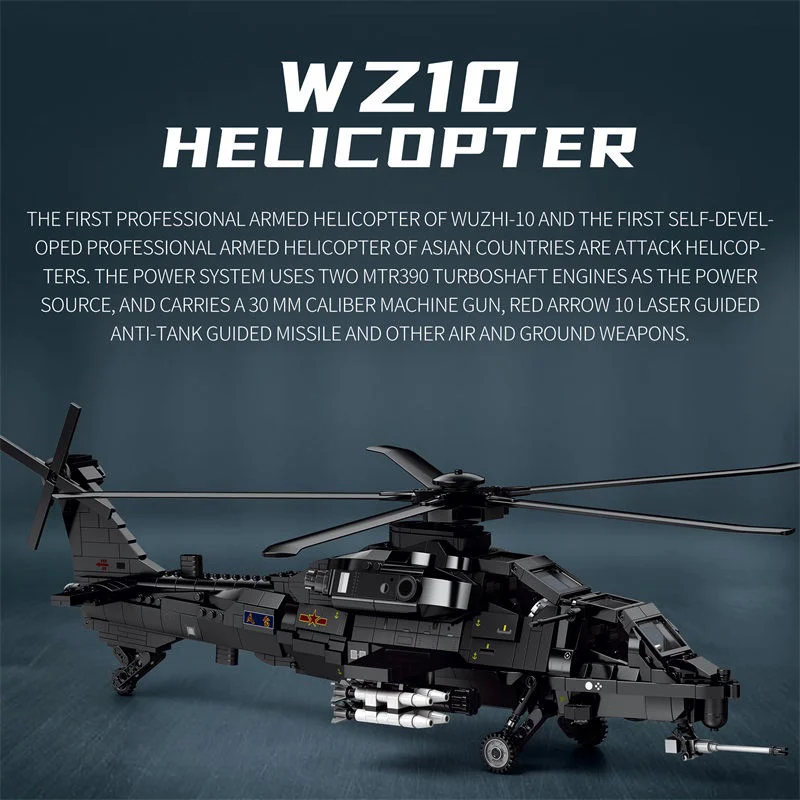 

1366PCS 33033 WZ-10 Combat Helicopter Plane Model Ornament Building Block RC Car Model Bricks DIY Toy Holiday Gift Birthday Gift