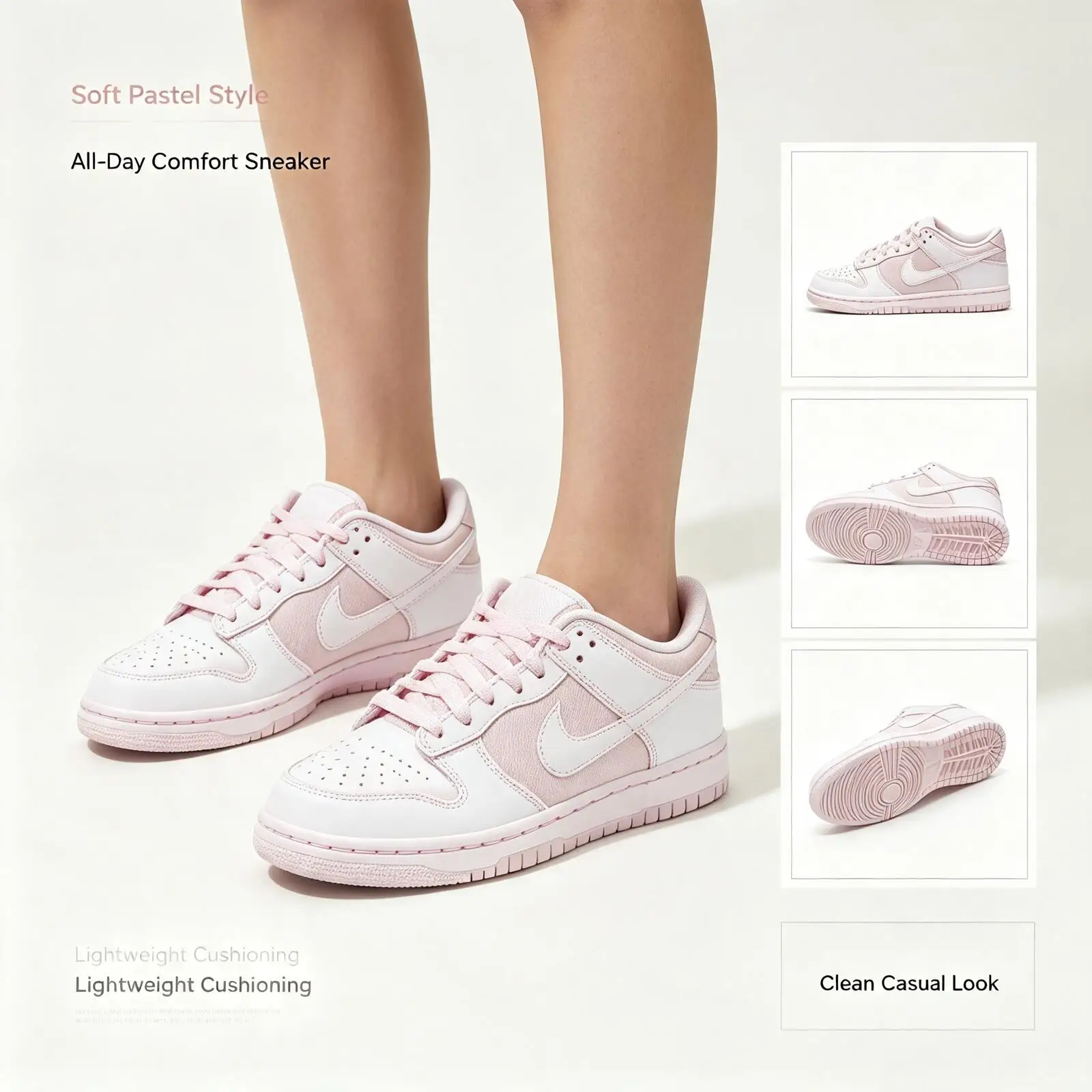 Nike Pink White Low-Top Sneakers Women's Dunk Low (Gs) Shoes Low-Top Casual Fashion Sports Sneakers 921803-601