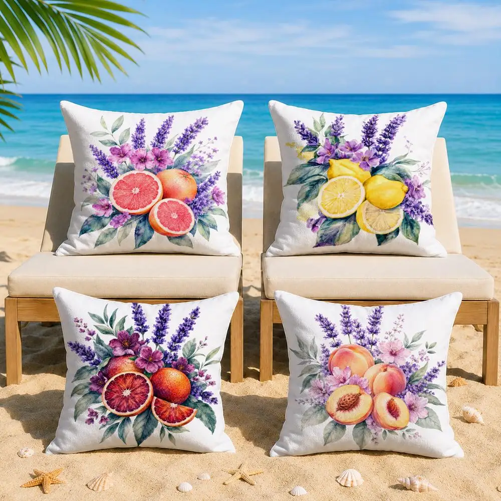 Lemon Lavender Cushion Cover Short Plush Soft Double-Sided Printing Pillow Case Cozy Sofa Bedroom Home Decor Gift