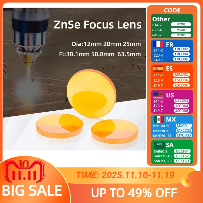 

Bluetimes Laser Focusing Lens ZnSe Lens Dia.12mm 20mm 25mm for Co2 Laser Cutting and Engraving Machine FL 38.1mm 50.8mm 63.5mm