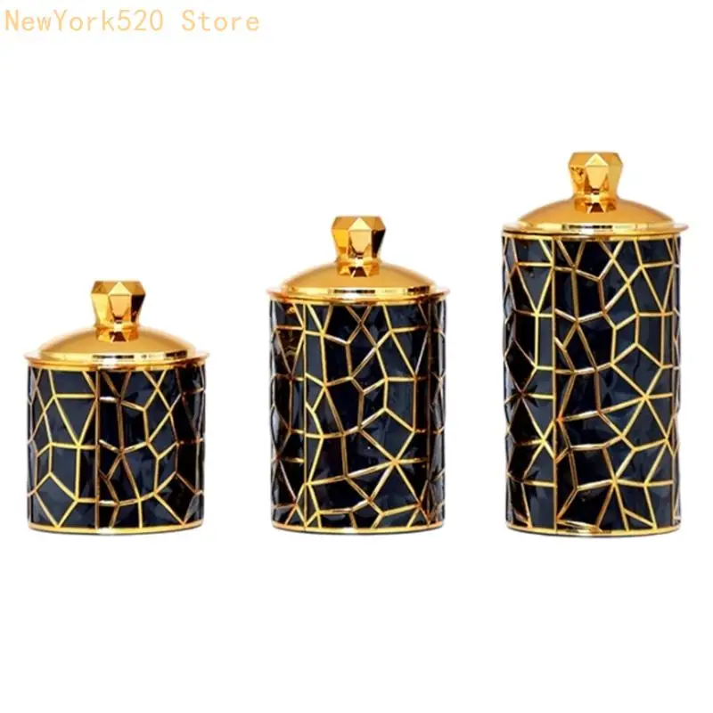 Contemporary Styles 3 Pieces PET Storage Jar with Gold Accent for Countertop Display N84C