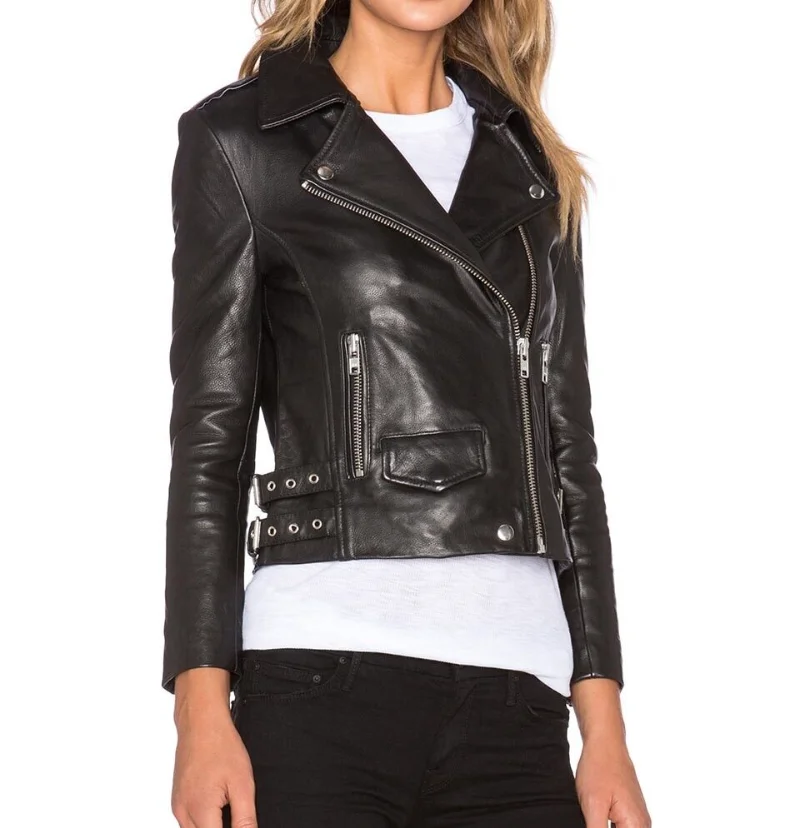 

Women's Leather Jacket Black Slim Motorcycle Style Leather Jacket Coats and Jackets Women