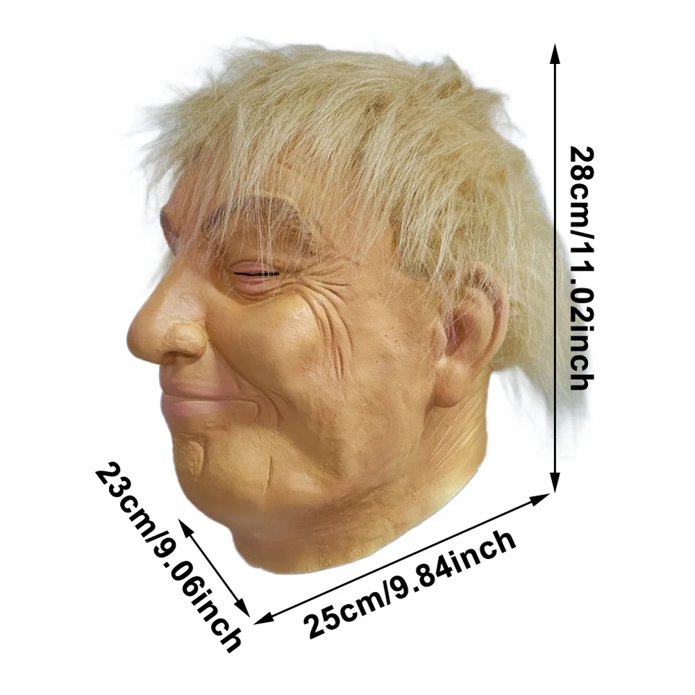 قناع دونالد ترامب، غطاء رأس واقعي من اللاتكس لحفلات الهالوين، زي تنكري للمشاهير، قناع غطاء رأس شعر مستعار أصفر