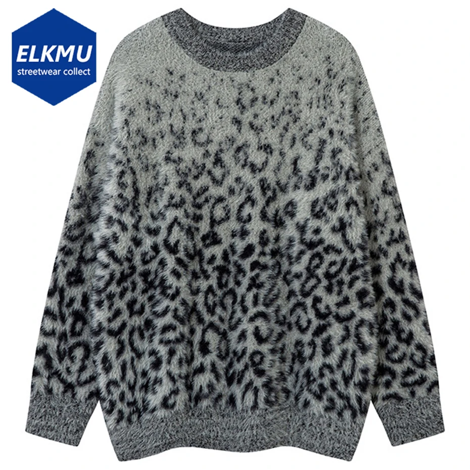 

Leopard Sweaters Harajuku Streetwear Hip Hop Oversized Knitted Sweater Pullover Jumper Men 2024 Y2K Loose Casual Sweaters