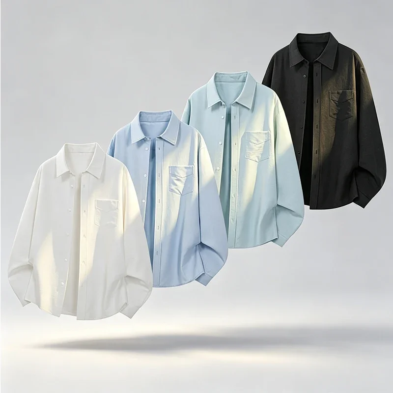 Men Loose Long Sleeve Button Down Shirt Solid Color Lapel Pocket Casual Shirt Simple Daily Wear Oversized Mens Blouse