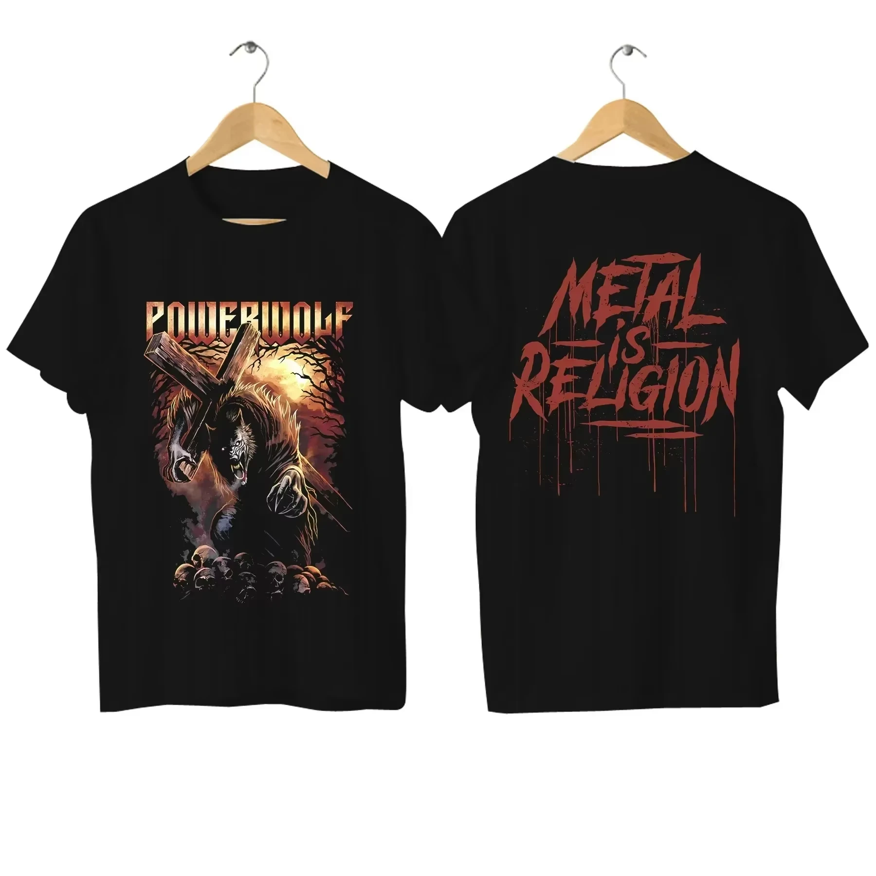 2025 hombres Powerwolf camiseta Casual a través de Dolorosa camiseta gráfica de gran tamaño transpirable ropa de calle cómoda S-3XL ropa fresca