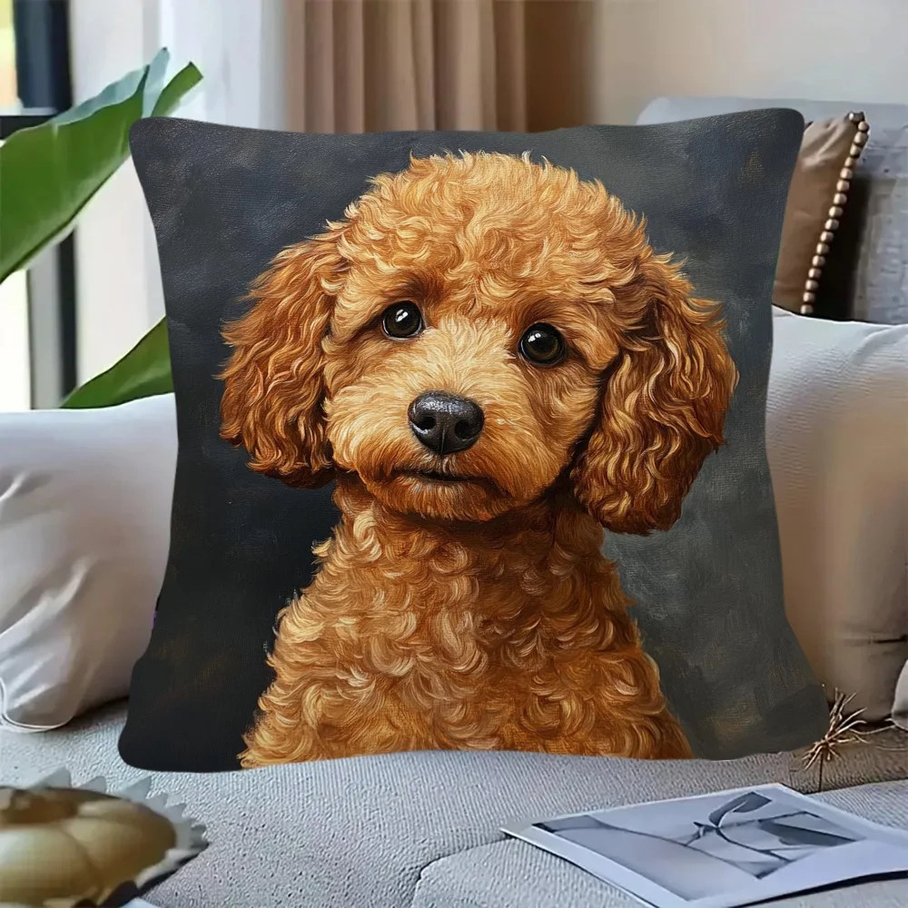 1pc Poodle Print Throw Pillow Cover,Suitable for Sofa,Bedroom,Living Room,A Heartwarming Gift for Dog Lovers