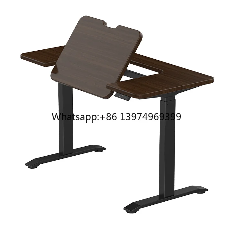 2024 New Dual Motor Electrical Height Adjustable Desk Half Tilting Desk Frame Sit  Stand Desk Half Flip Drawing Table