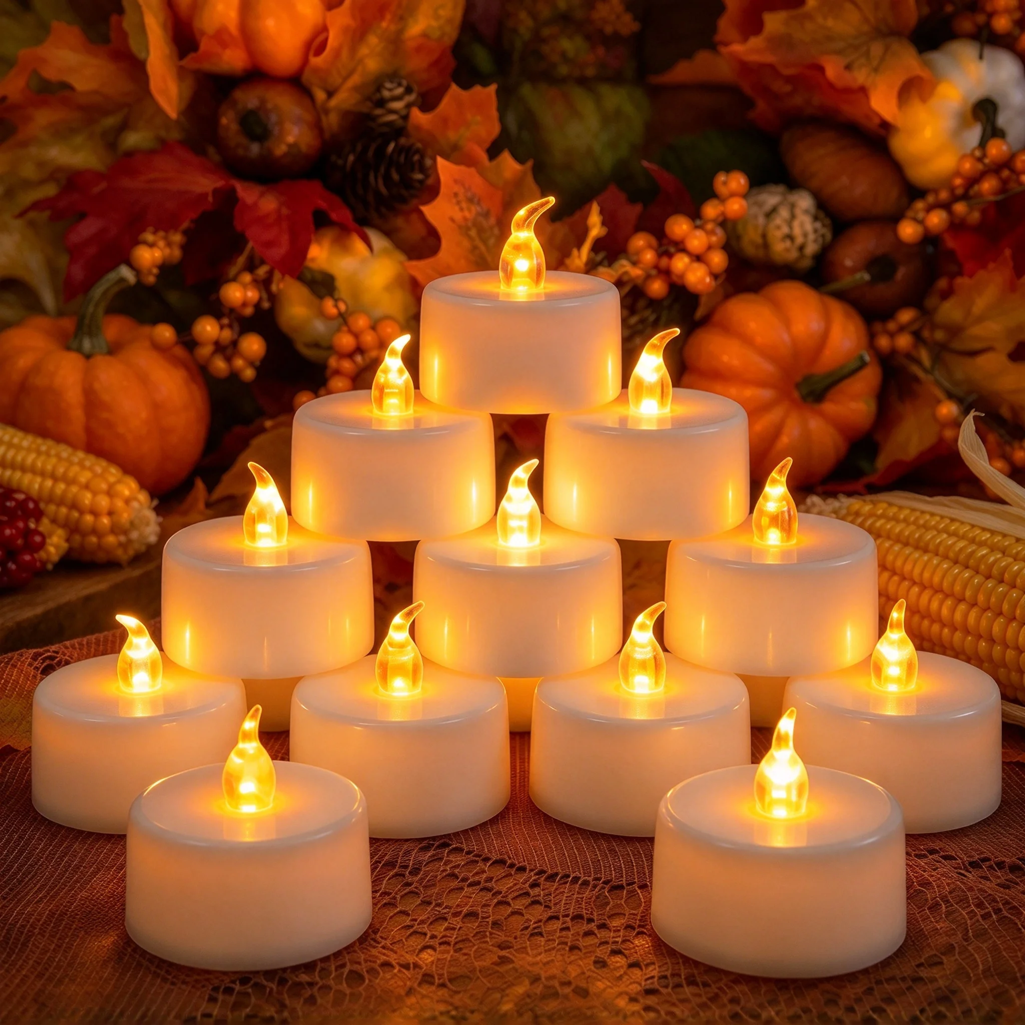 12pcs Pack Flameless LED Tea Lights Candles Battery-Powered Realistic Flickering Party Wedding Birthday Warm Yellow Home Decor