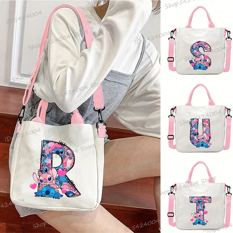 

Cartoon Stitch Disney Alphabet Women's Handbag Canvas Stitch English Letter A-Z Tote Bag Teenage Girls Student Y2K Crossbody Bag