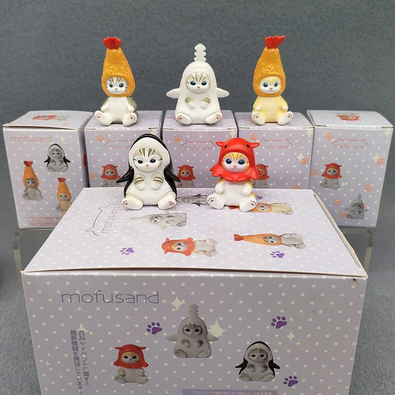 Mofusand-caja ciega de gato tiburón, fruta, Animal, Mini figuras bonitas, adornos de Anime, muñecas, fanáticos, juguete para niños, modelo, regalos de Navidad y cumpleaños