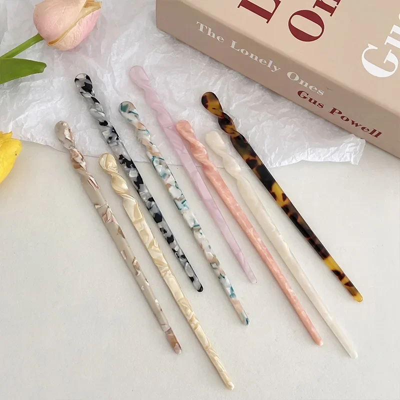 Chinese Style Hair Sticks Vintage Acetate Resin Marbled Women Hairpins Headdress Headwear Wedding Jewelry Hair Accessories