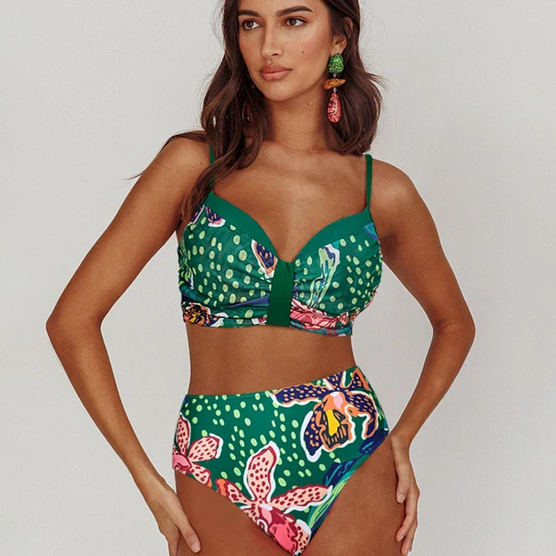 Flaxmaker 2025 Women Bikini Set Swimsuit Sexy Push Up Bikini Sets Summer Printed Beachwear Print Brazilian Biquini
