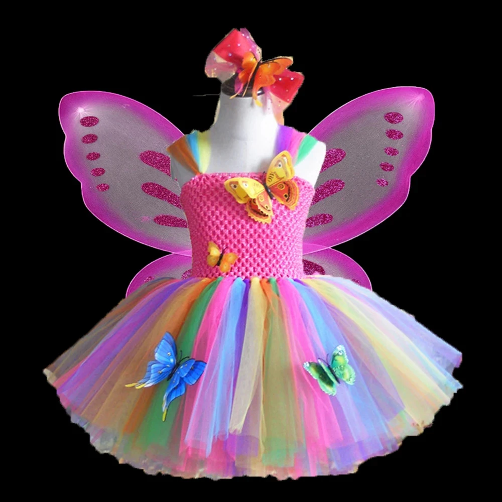 Girls Pastel Butterfly Fairy Dress Kids Tutu Dresses Outfit Children Stage performance Birthday Party Costumes