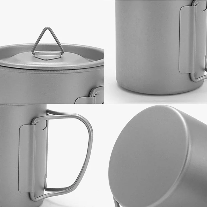 Pure Titanium Camping Mug with Foldable Handle,Antibacterial Preservation,Dust and Bug Proof Lid,Coffee Cup,200/300/450/750ml