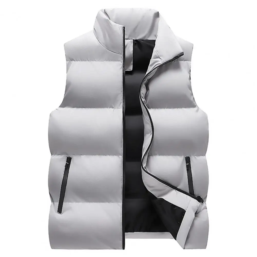 Men Waistcoat Thick Padded Cotton Vest Windproof Sleeveless Winter Outderwear Neck Protection Zipper Cardigan Men Winter Coat