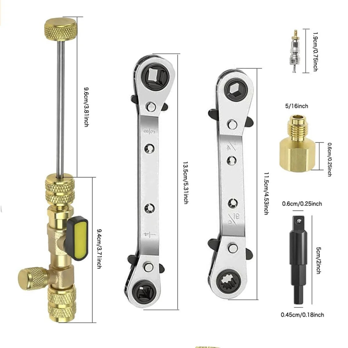 Valve Core Remover Installer Tool&HVAC Service Wrench Set, Refrigeration Wrench with Bit Adapters,10Pcs Valve Core