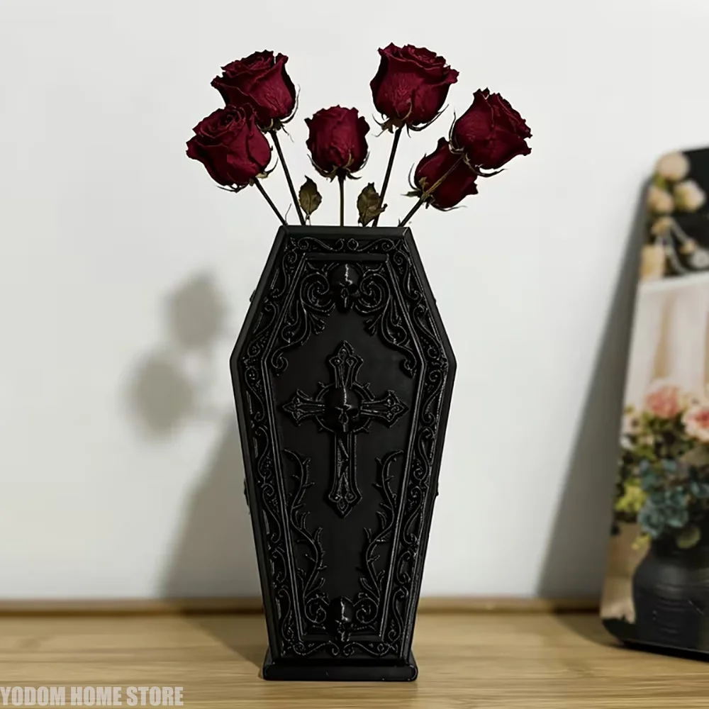 3c Printing Gothic Style Dark Skull Coffin Vase for Desk Decoration Aesthetic Room Decor