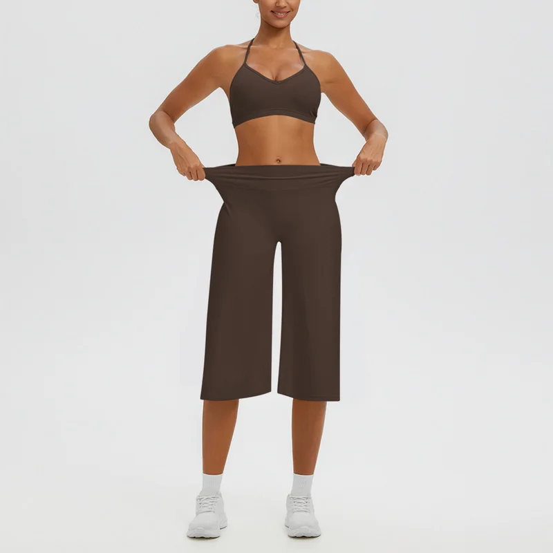 Women's Yoga Pilates Suit Neck Hanging Beautiful Back Bra High Waist Quick Drying Casual Capri Pants Gym Fitness Sportswear