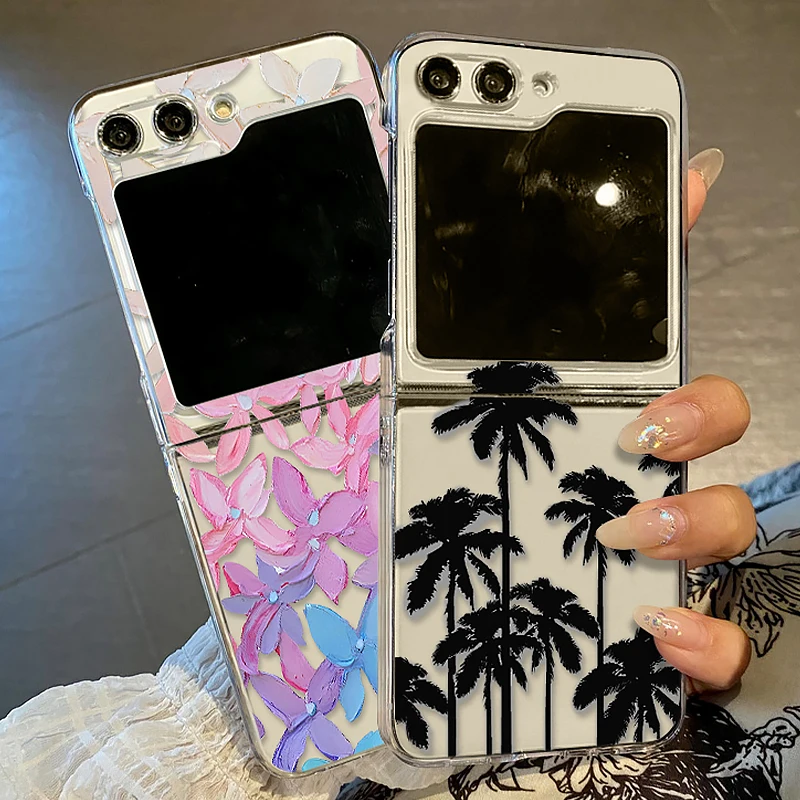 Klare Hülle mit floralem Pflanzenmuster für Samsung Galaxy Z Flip7 FE Flip6 Flip5 Klappbare Handyhülle für Samsung Z Flip 7 6 5 4 3 5G