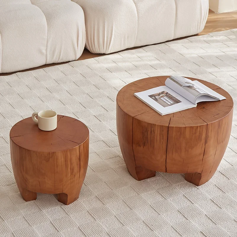 Wabi-sabi style side table, wooden stump ornament, creative design vintage coffeetable combination, natural wood personality ar
