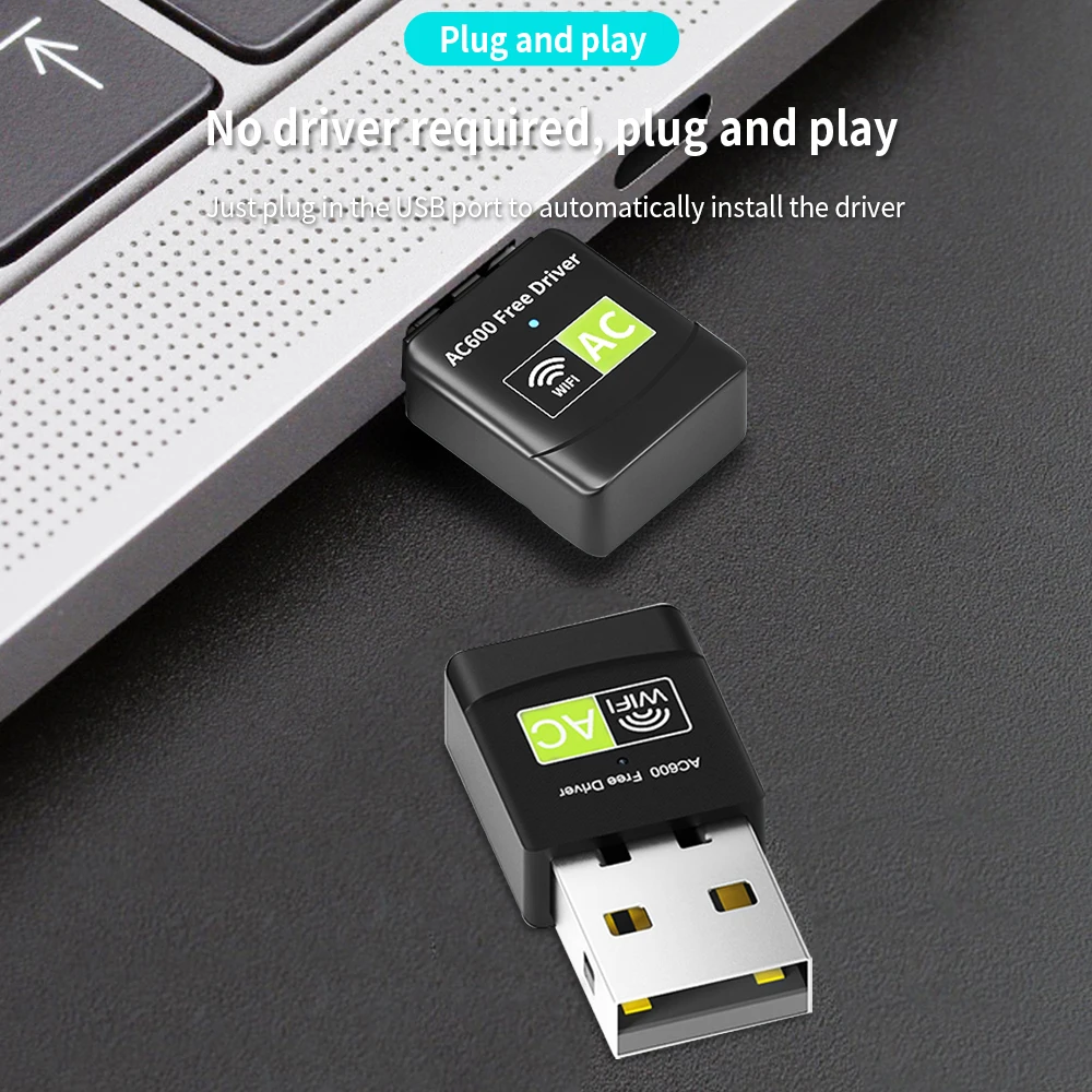 TISHRIC Dual- Band Wifi Adapter 600Mbps USB Wireless Network Card Ethernet Receiver Network Card For PC Desktop Laptop