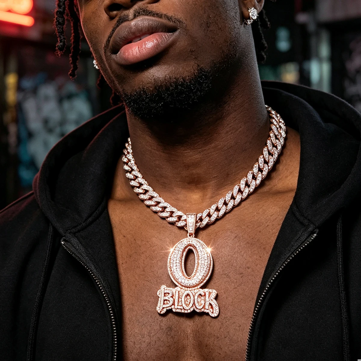 18K Gold Statement Charm Necklace Accessory For Men Women Perfect Streetwear Rapper Daily Party Club Gathering Full Paved Sparkling CZ Stones Trendy Fashion Idea Hip Culture Unique Fine Jewelry Gift Iced Out Bold Number Zero Block Hip Hop Pendant