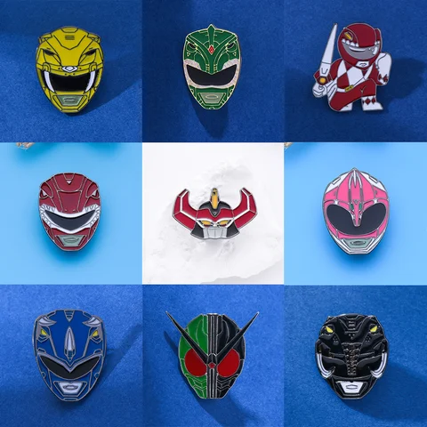 Power Dinosaur Rangers Enamel Pin Color Battle Suit Combat Helmet Lapel Badge Classic Cartoon Jewelry Collection Gifts Wholesale