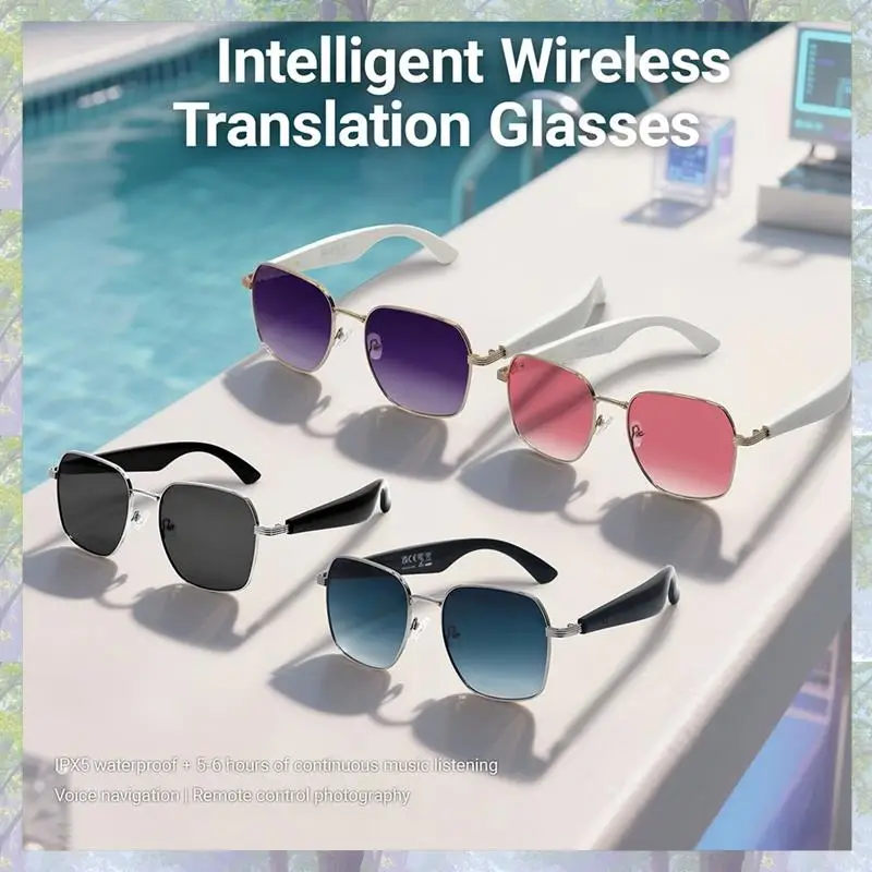 نظارات شمسية ذكية تعمل بالبلوتوث، نظارات موسيقية، نظارات رياضية خارجية مقاومة للماء ومضادة للأشعة فوق البنفسجية، نظارات AI للرجال والنساء باللون الأخضر