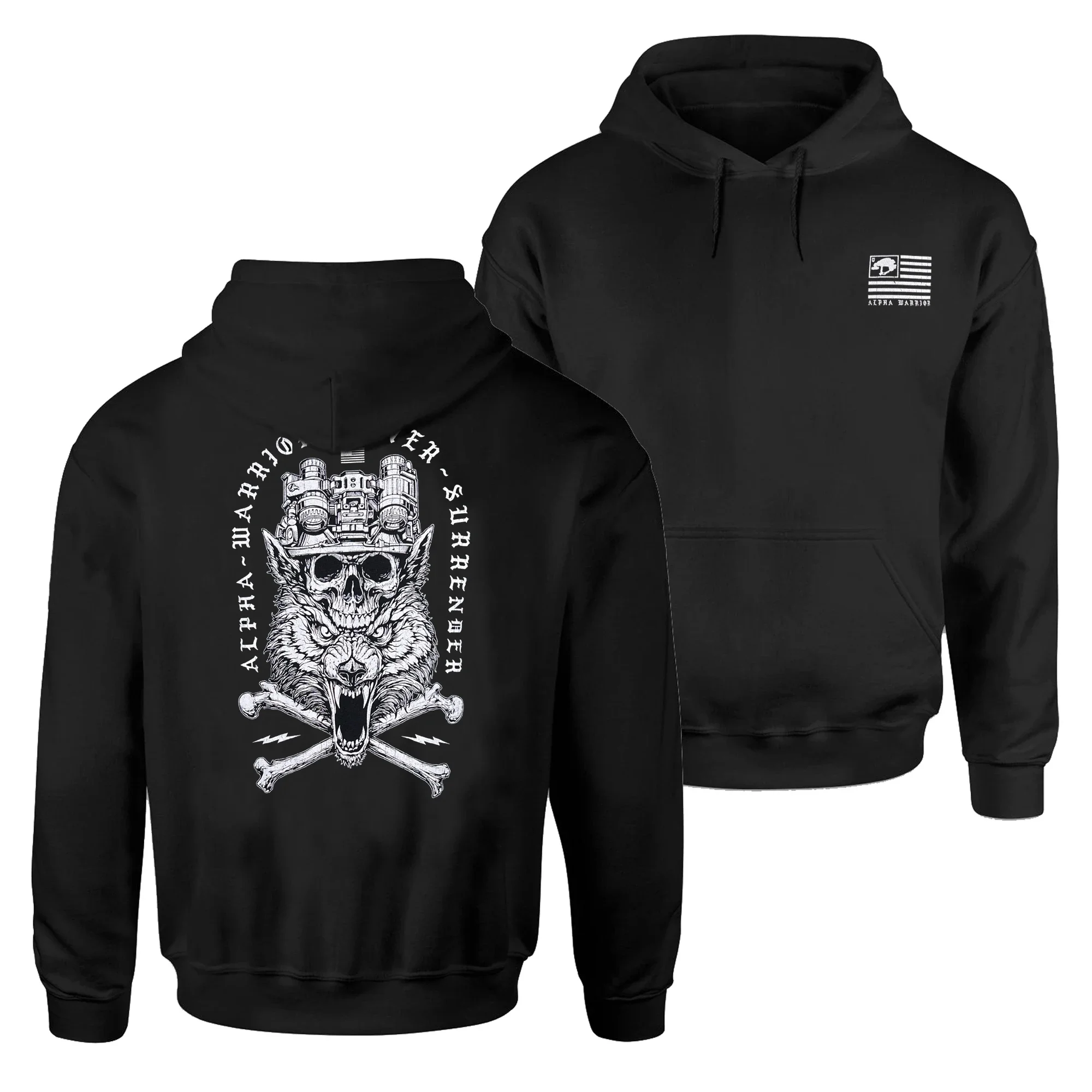 Norse Style Wolf Alpha Warrior Tactical Skull Grunt Pullover Hoodie 100% Cotton Comfortable Casual Mens Sweatshirts Streetwear