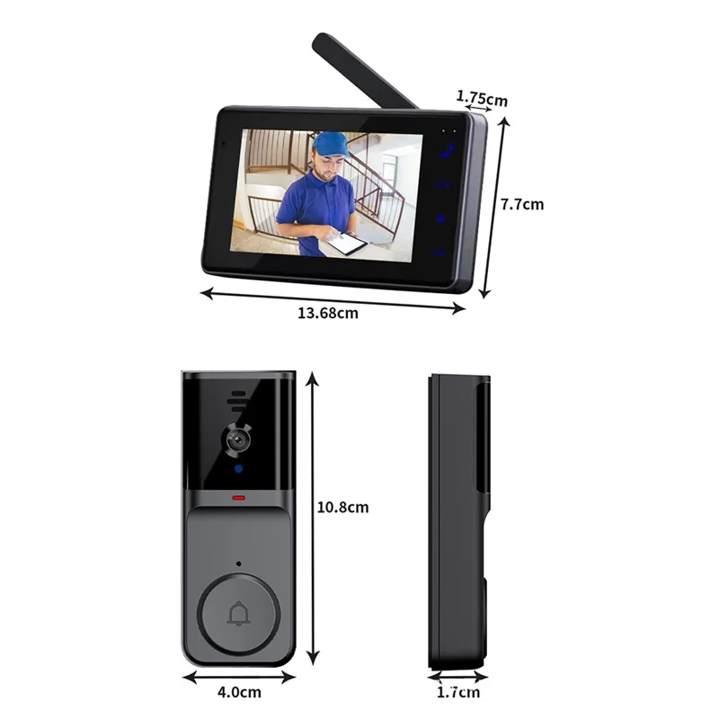 BNVN-جرس باب يتضمن شاشة عرض فيديو مع شاشة IPS 4.3 بوصة 2-Way Audio 2.4Ghz كاميرا جرس الباب لتسجيل الاتصال الداخلي البصري مع هوائي
