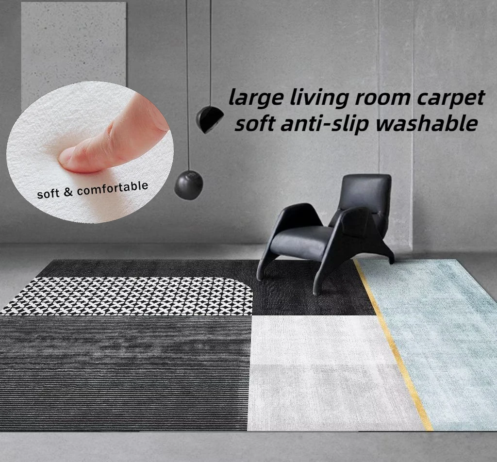 

Nordic Simple Geometric Carpets Black Big Living Room Carpet Modern Office Floor Mat Soft Anti-slip Bedroom Cloakroom Decor Rug