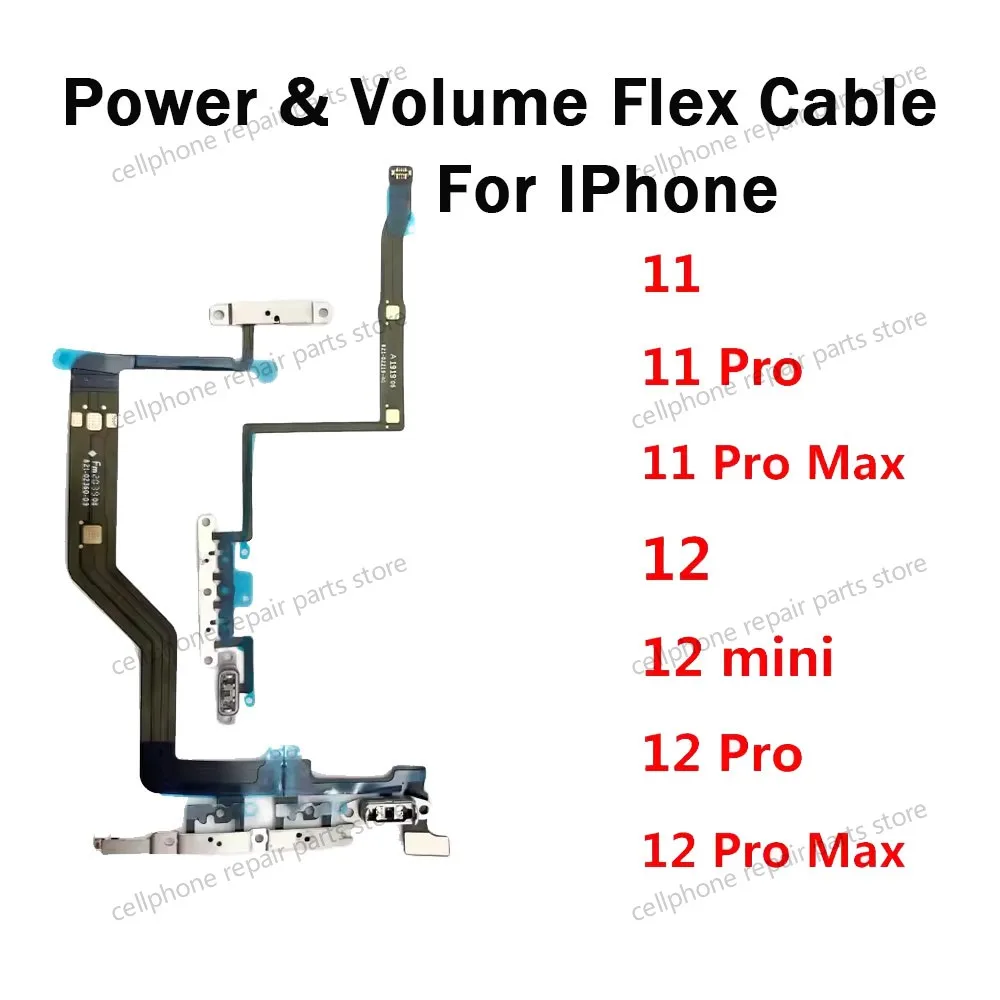 A++ Repair Side Power ON/OFF Key Flex Cable For IPhone 11 12 Pro Max 12 mini Volume Switch Button Ribbon