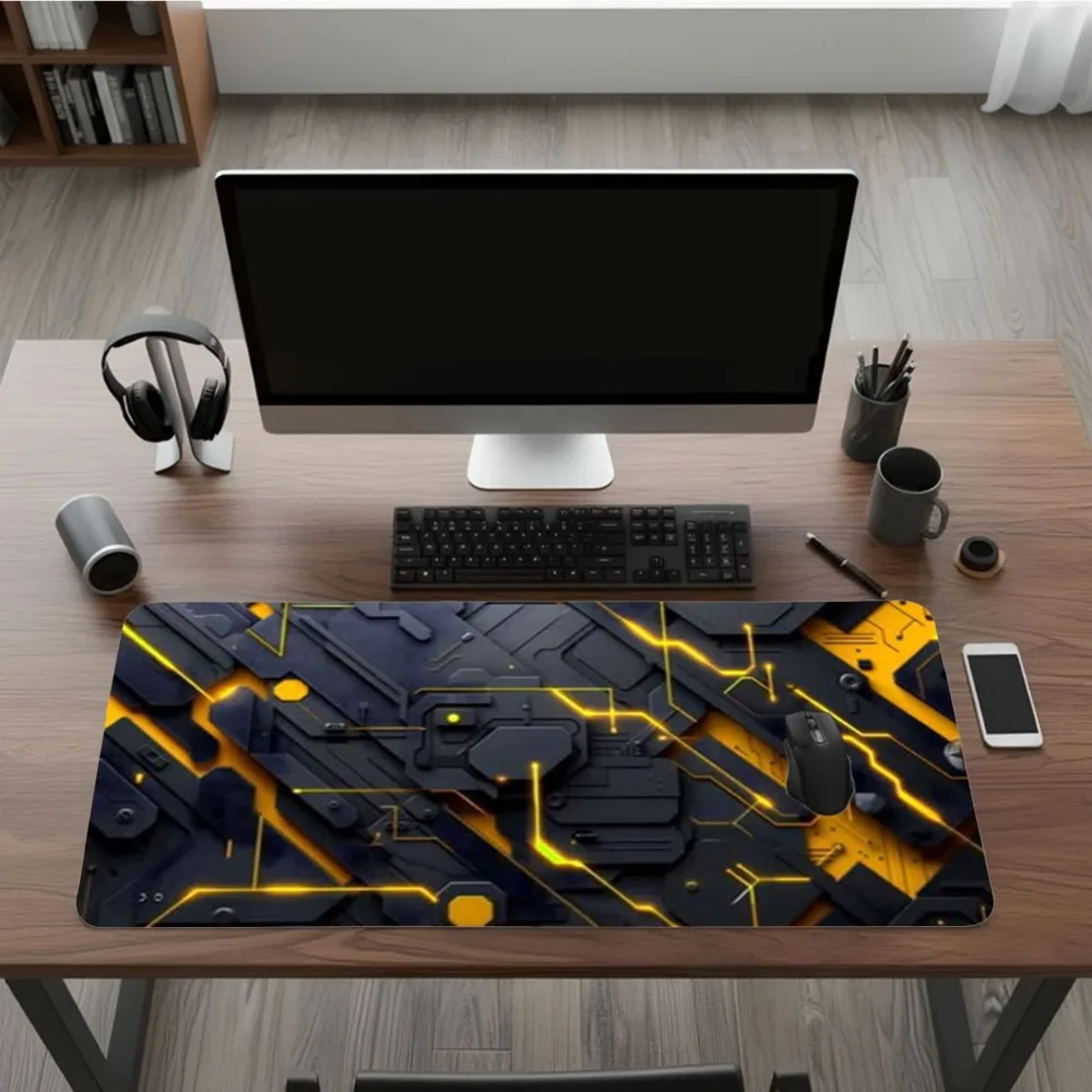 Anti-slip Desk Mat - Black and Yellow Technology Circuit Design Mouse Pad - Modern Technology Style коврик для мышки