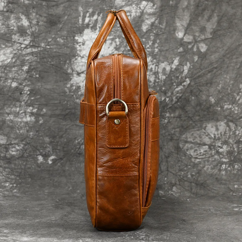 Men Briefcase Genuine Leather Laptop Bag 14 15.6" PC Doctor Lawyer Computer Bag Cowhide Male Briefcase Leather Men Business Bag