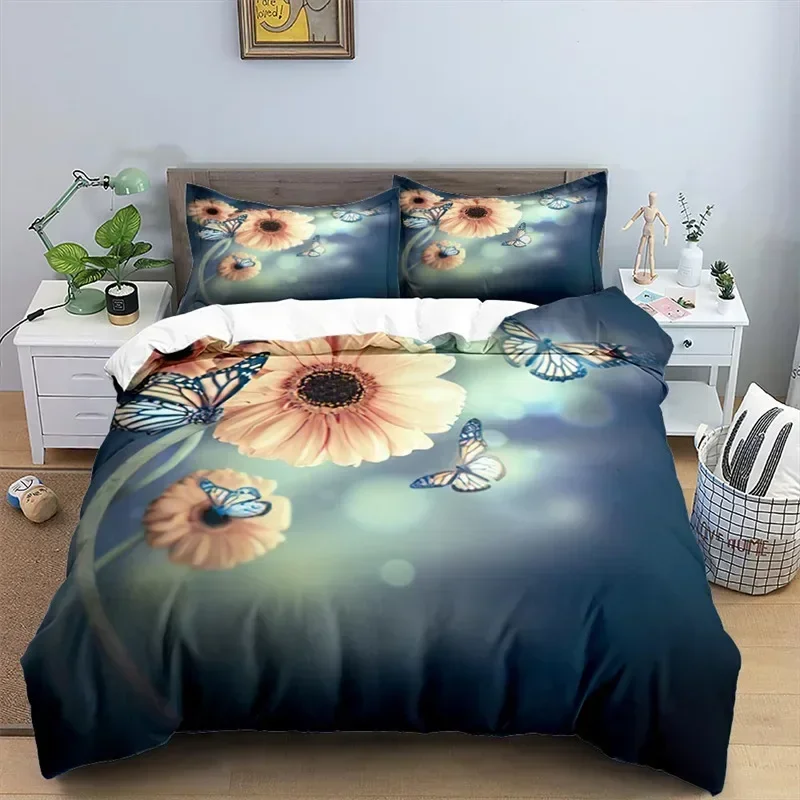 Soft Butterfly Floral Bedding Set Single Twin Double Queen King Cal King Size Bed Linen Set