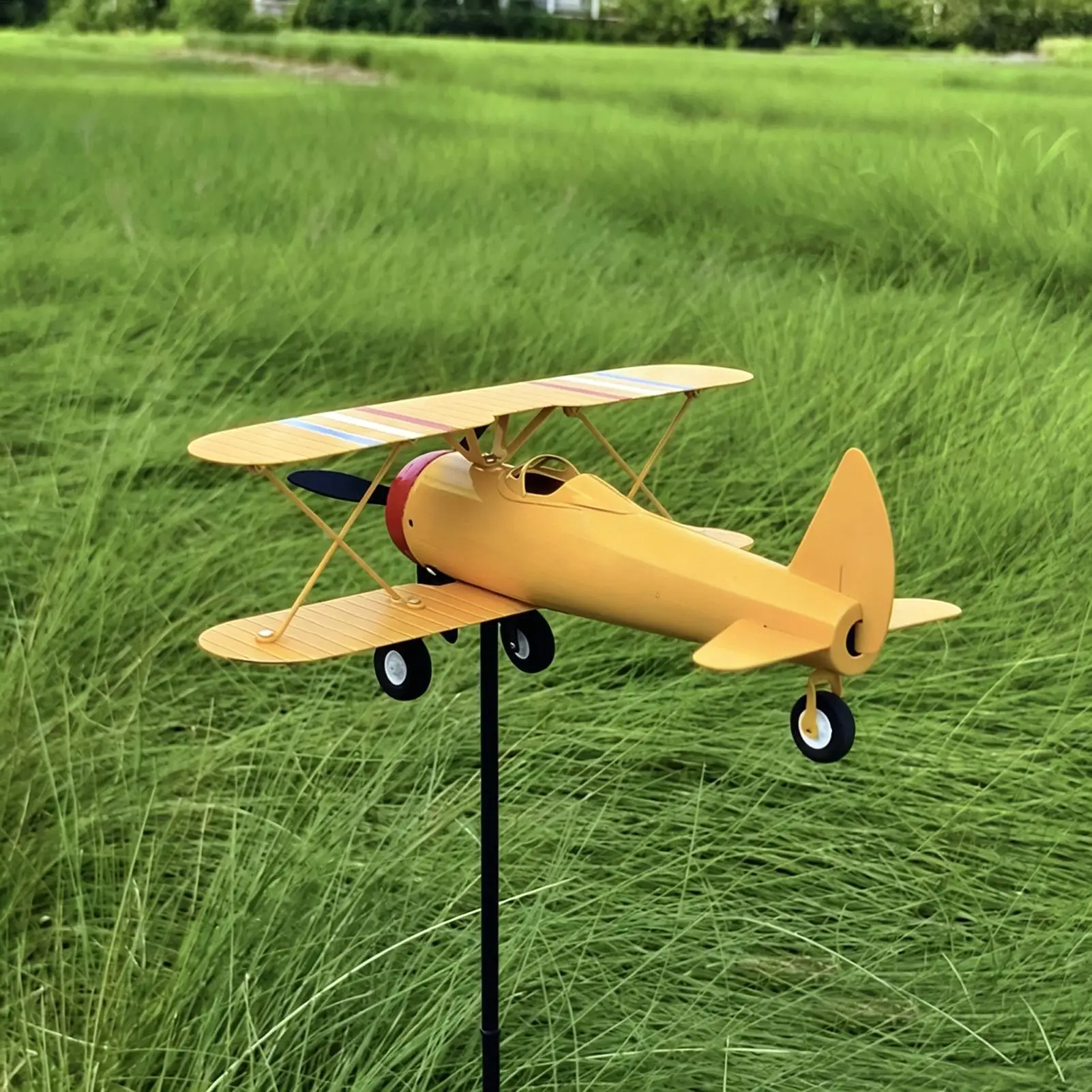 Airplane Weathervane Metal Windmill Wind Measuring Tool Retro Biplane Wind Spinner for garden Courtyard Outdoor Decorations
